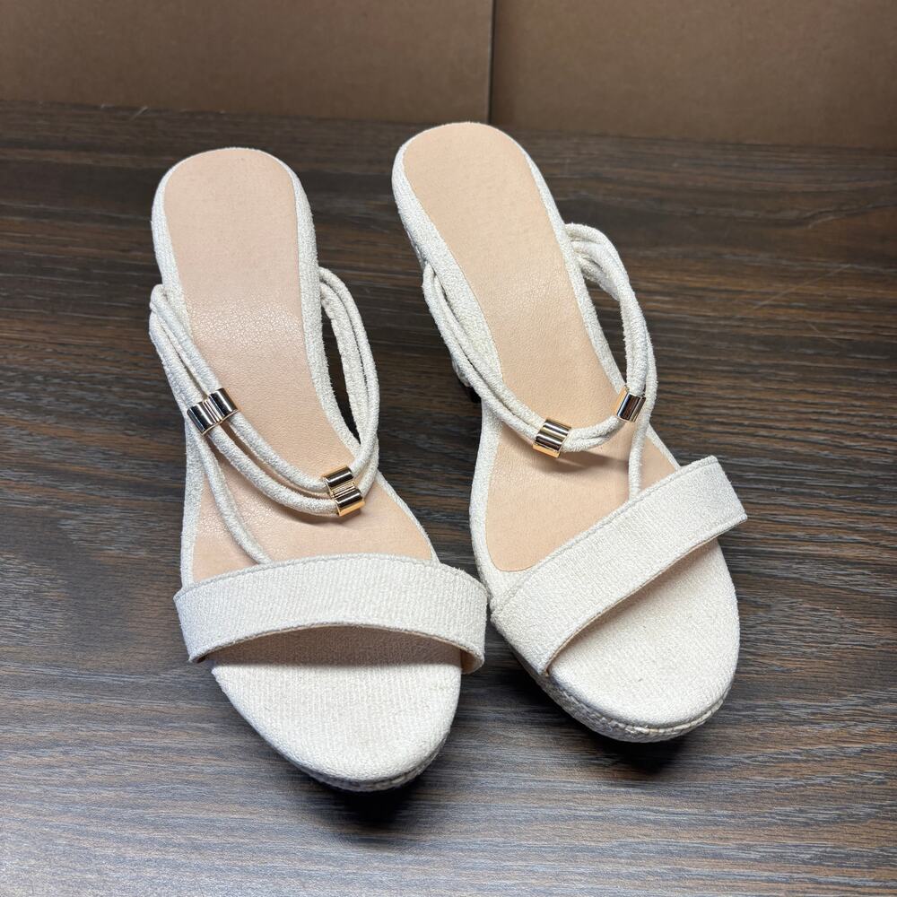 June Joan & Jenny Platform Block High Heel 38 US7.5 Cream Strappy Sandals